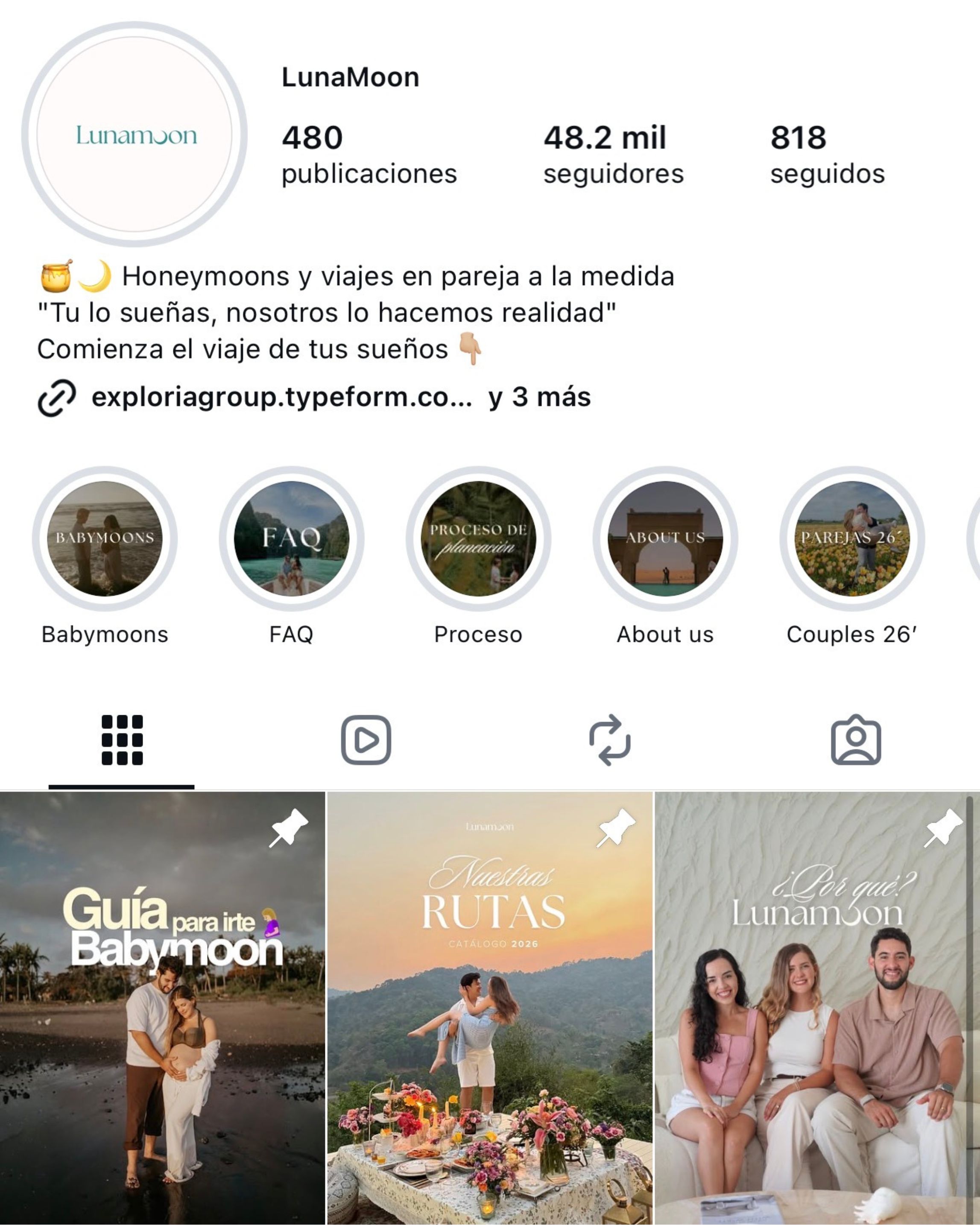 Captura actual de LunaMoon en Instagram con 48.2 mil seguidores