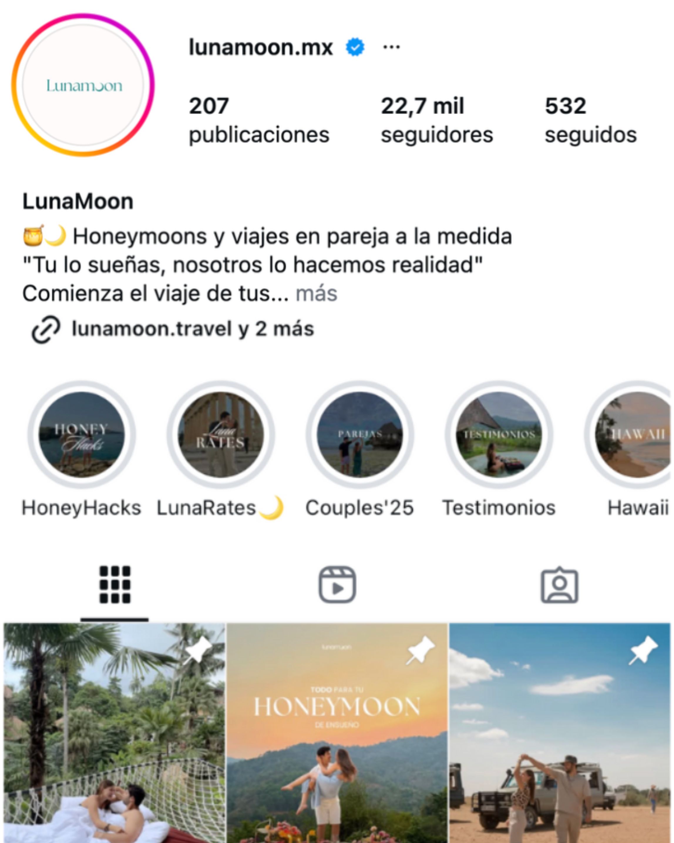 Captura de LunaMoon en Instagram con 22.7 mil seguidores